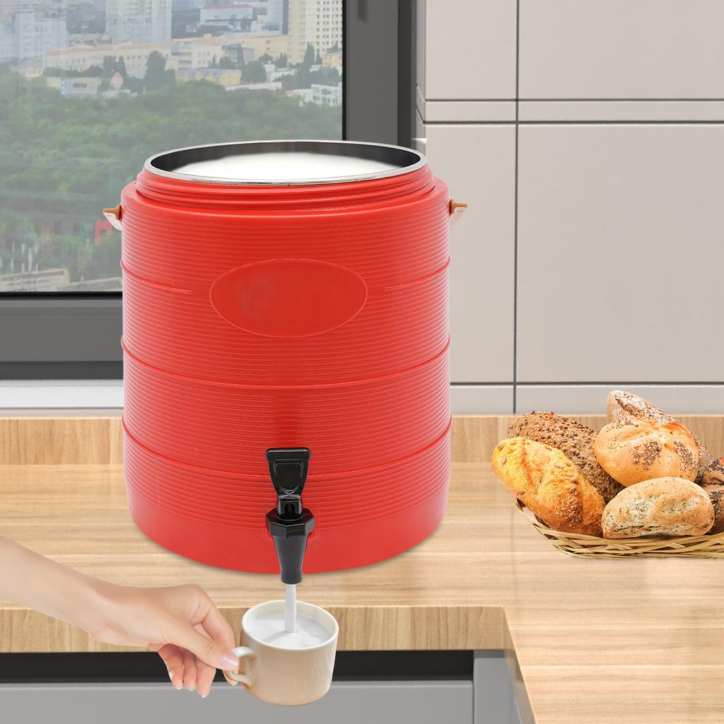 25L Stainless Steel Insulated Beverage Dispenser,Red/Brown/Blue Cylinder Insulated Container with Faucet for School Canteens