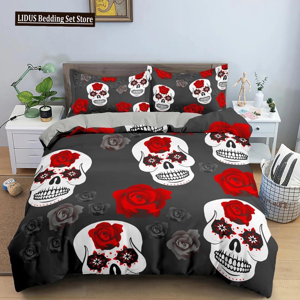 

3D Skull Print Bedding Set Skeleton Down Duvet Beds Cover Beds Cover Bedroom Gemini Large Size Quilt Cover 2/3 pcs EU single(135x200cm)