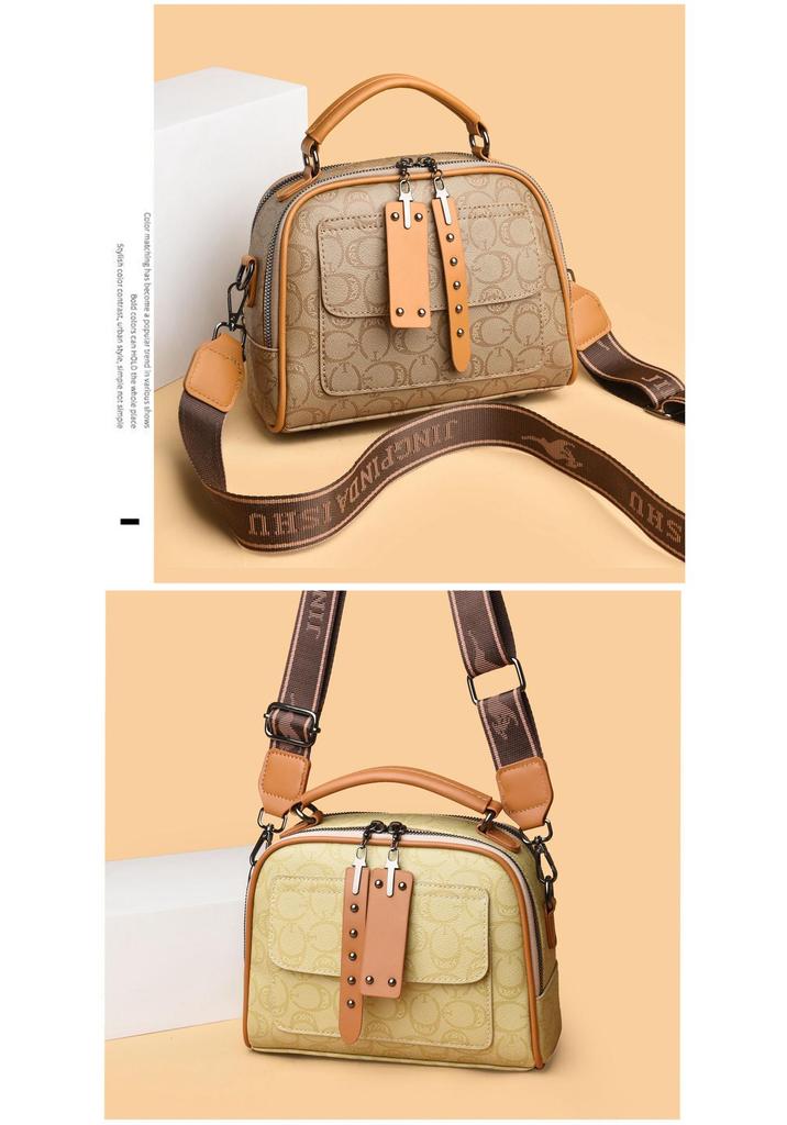 European American Retro Niche Women's Crossbody Handbag - Large Capacity, Printed Square Design