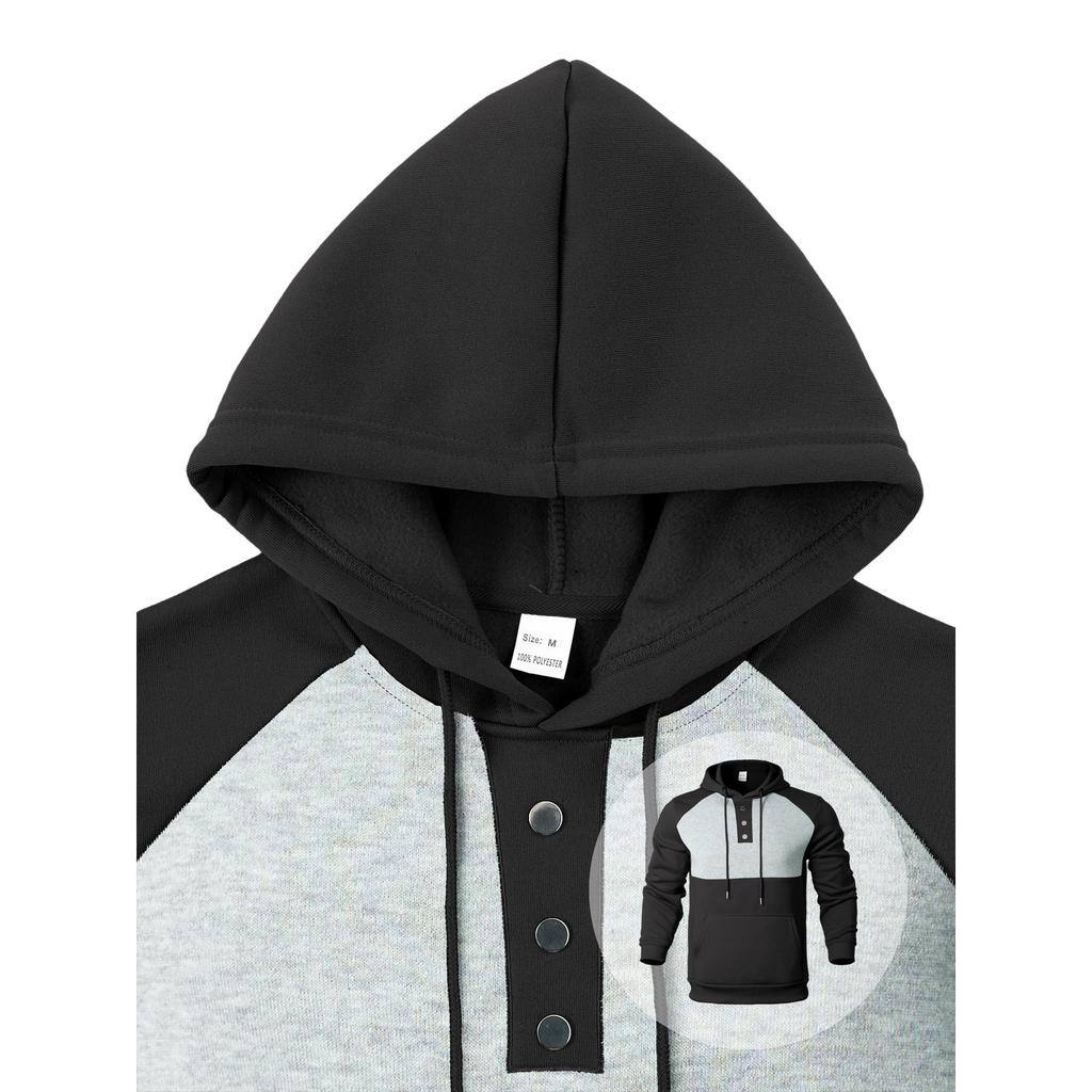 Men's Trendy Casual Hooded Sweatshirt with Color Block Pockets for Everyday Sports