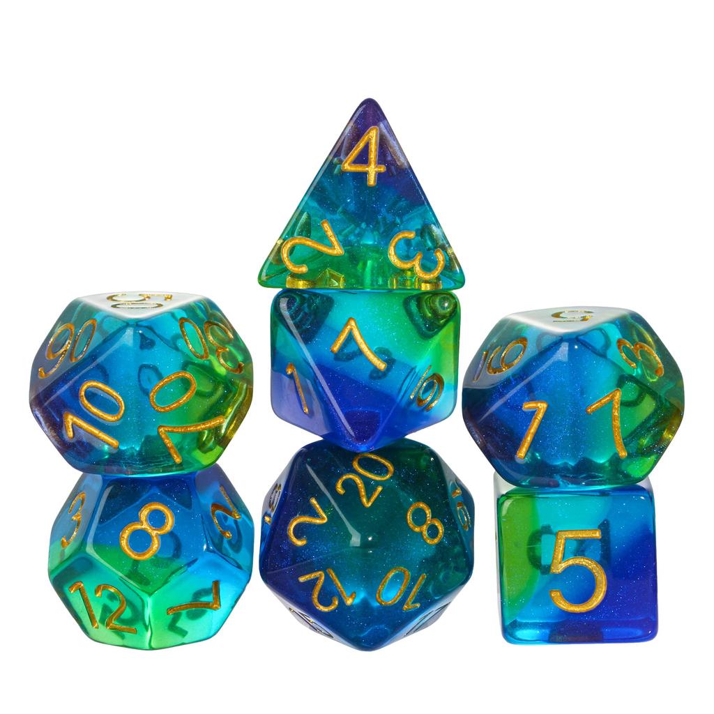 Cusdie Multi-color DND Dice Resin Glitter D4-D20 Polyhedral Dice Set for Dungeons and Dragons Tabletop Role Playing Board Game