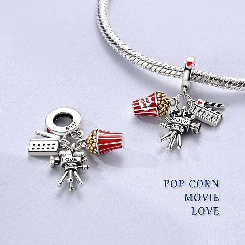 Copper Television Projector Popcorn Clapper Board Dangle Charms Bead Pendant Fit Bracelet Necklace Diy Jewelry Gift