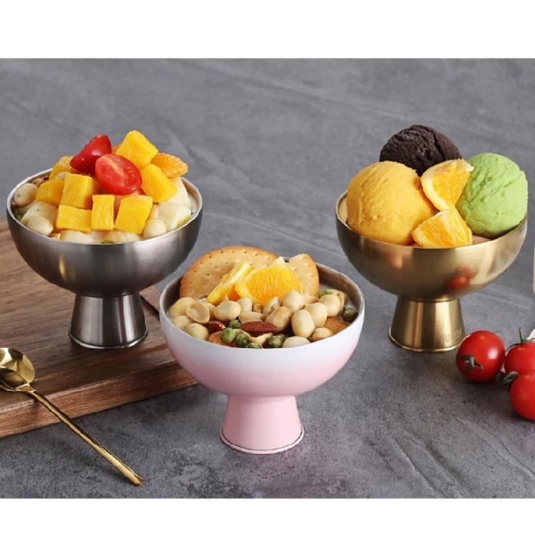 Double Walled Footed Stainless Steel Dessert Container Puddings Cup Ice Cream Bowl For Birthday Parties And Coffee Shops