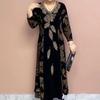Autumn Women's V-Neck Velvet Dress Plus Size Loose Printed Long Dress