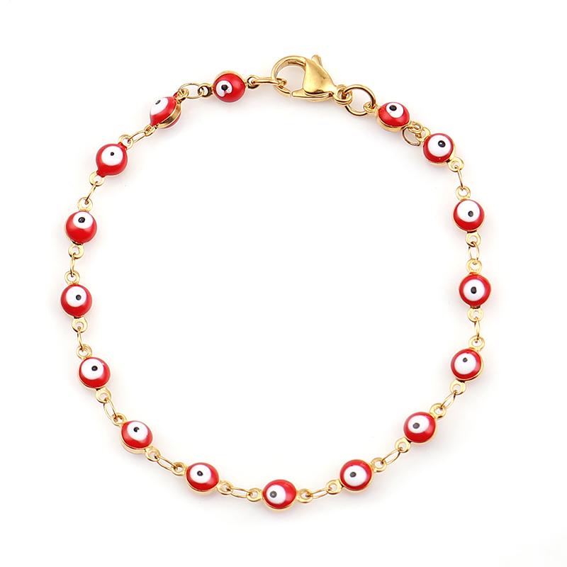 Fashion Stainless Steel Bracelets Blue Red Evil Eye Enamel Bead Bracelet For Women Jewelry Gifts 18.7cm(7 3/8") long, 1 Piece