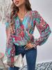 Elegant Women's V-Neck Lantern Sleeve Solid Color Shirt