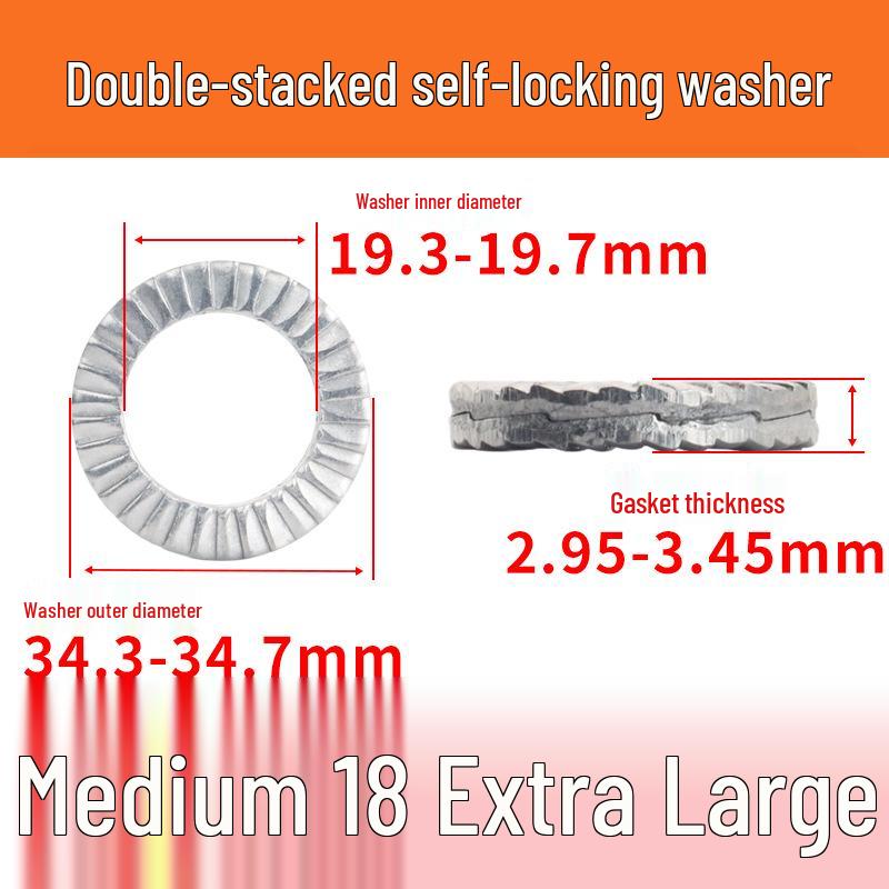 316L Stainless Steel Self-Locking Shock Absorbing Washer, Double Stack, Anti-Loosening, White Washed, DIN25201