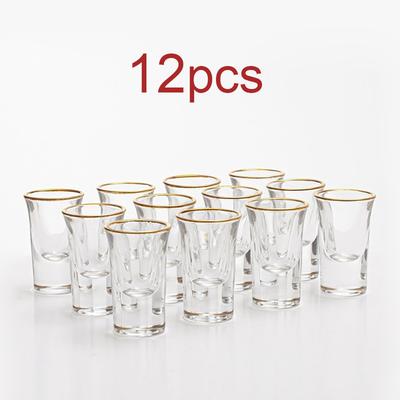 SGlass Set of 12 Gold Foil Spirits Cups Household 25ml Creative Small Wine Glass Gilt Edged Cup Wine Dispenser Cup