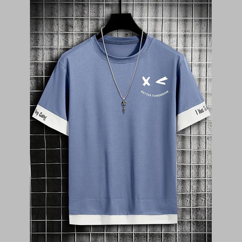 

Новая летняя мужская модная футболка с принтом «Интерес личности» для мужчин L синий