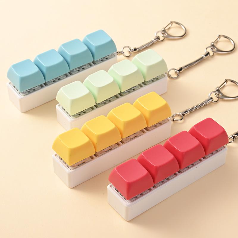 4 Keys Button Keycap Stress Relief Adult Fidget Toy Keychain 4 Keys Keyboard Fidget Gadgets Toys Diy Keyboard Keychain Toys