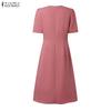 ZANZEA Women Casual Round Neck Summer Short Sleeve Dress