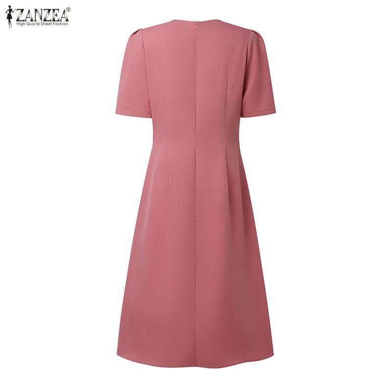 ZANZEA Women Casual Round Neck Summer Short Sleeve Dress