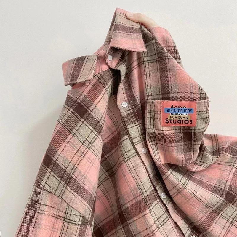 2024 Retro Plaid Brushed Long-Sleeve Loose Casual Shirt