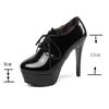 Pumps Round Toe 13cm Thin High Heels Patent Leather Lace Up Cross-tied Platforms 33-45