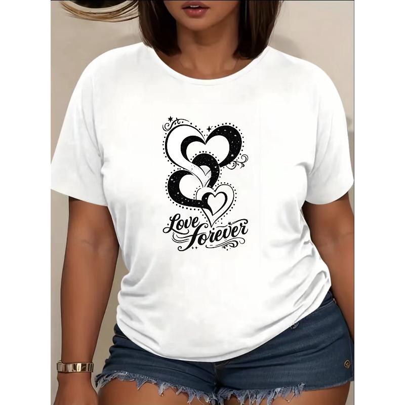 

European size Women S Always Love You Printed Heart-Shaped T-Shirt | Fashionable, Soft And Breathable, Medium Elasticity, Machine Washable S белый