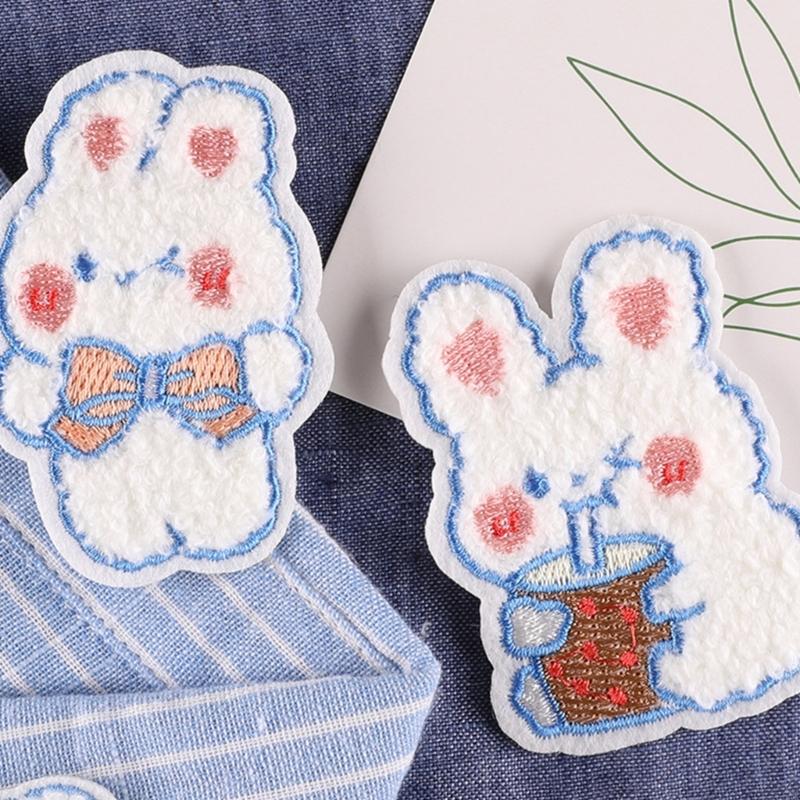 55KF 5 Pcs Cartoon Rabbits Embroidered Patches Iron on Patches Animal Repair Patches Sewing on Patches for Clothes Bag Jeans