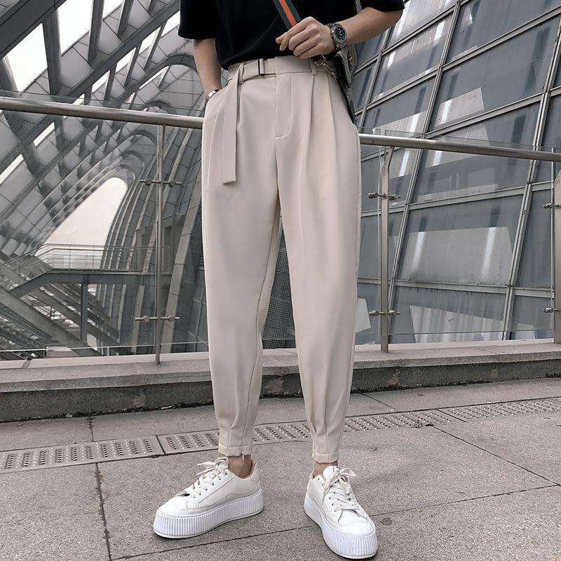 Youth Trend Business Casual Comfort Slim Versatile Simplicity Fashion Belt Nine Points Men's Suit Pants Spring Autumn New 2024
