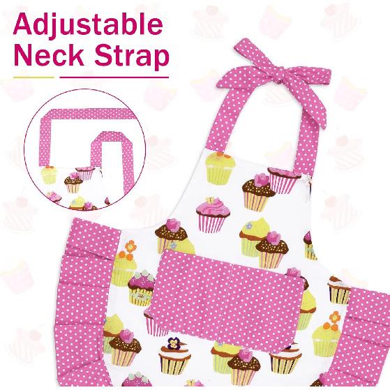 ASPMIZ Cupcake Kids Apron, Pink Baking Bib Apron for 2-6 Years Child, Cute Chef Apron with Pockets for Gardening Painting, Adjustable Kitchen Apron
