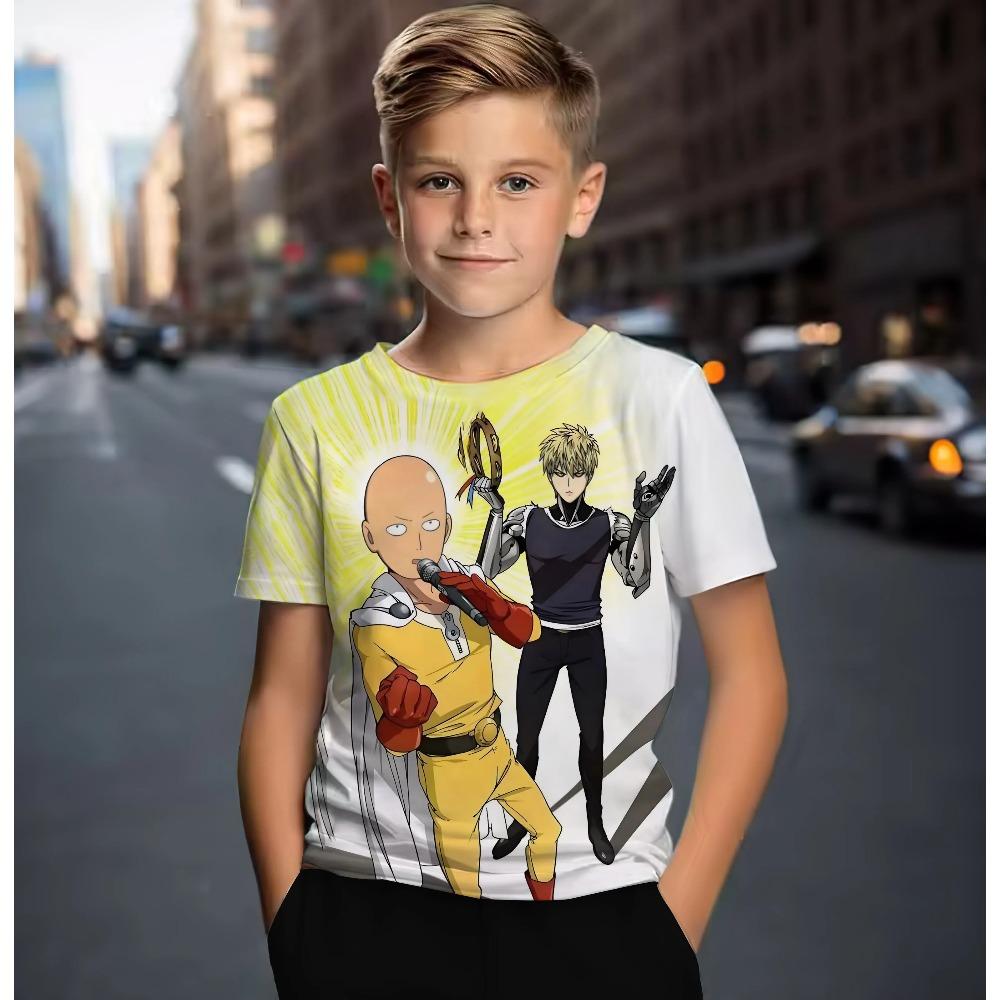 Summer Style Super Cool Boys Cute Girls Casual Short-sleeved T-shirt One Punch Man Pattern 3D Printed Children's Comfortable Soft Breathable T-shirt