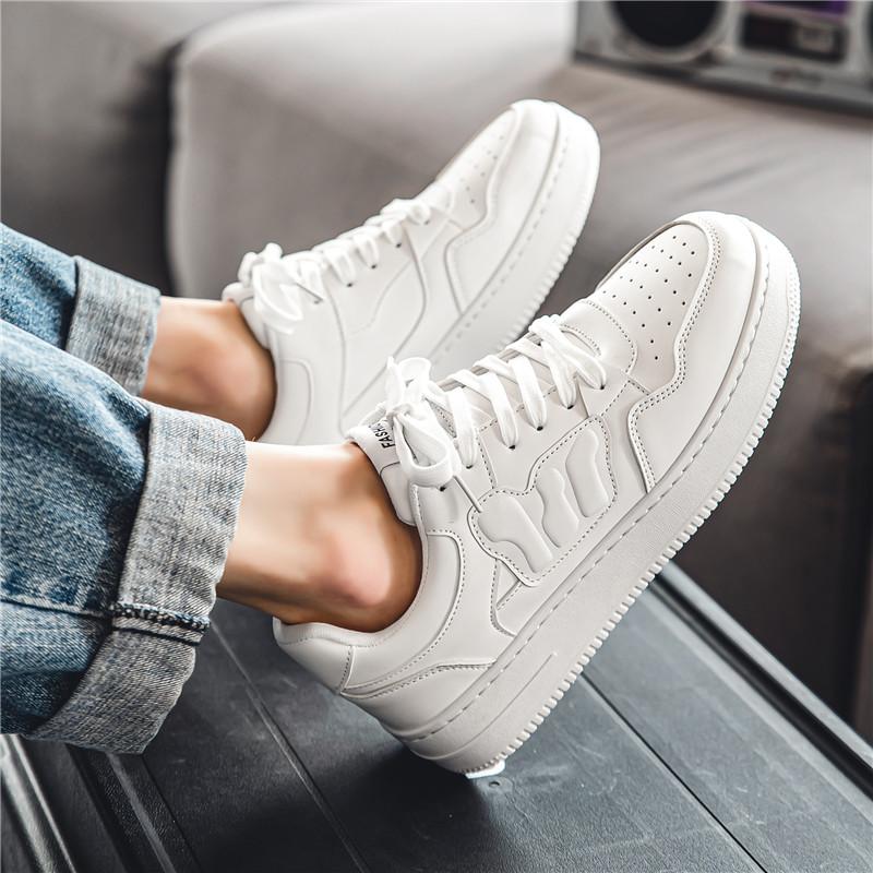 Zapatos casuales para hombre, zapatillas blancas de cuero, zapatos