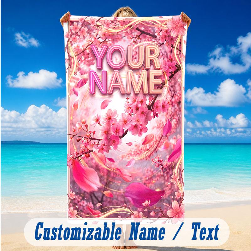 Floral Garden Theme Beach Towel Personalized Custom Name & Text Soft Quick Dry Beach Towel for Swimming Travel