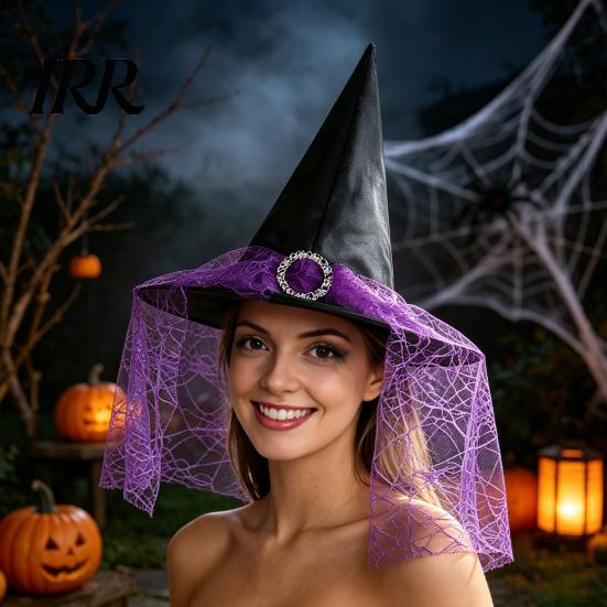 Lightweight Fabric Witch Hat Steeple Halloween Hat, with Lace Edge, School Theatrical Performance Gear Breathable Pointed Headwear, for Cosplay Party