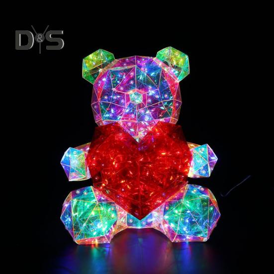 Teddy Bear Night Light Prismatic Iridescent LED Bear Lamp DIY Assembly Colorful Bunny Lamp for Valentine's Day Gift Bedroom Party Decor