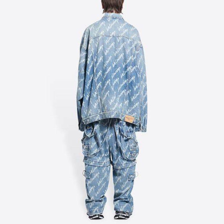 Balenciaga All Over Logo Oversized Denim Jacket 681690TJW904200