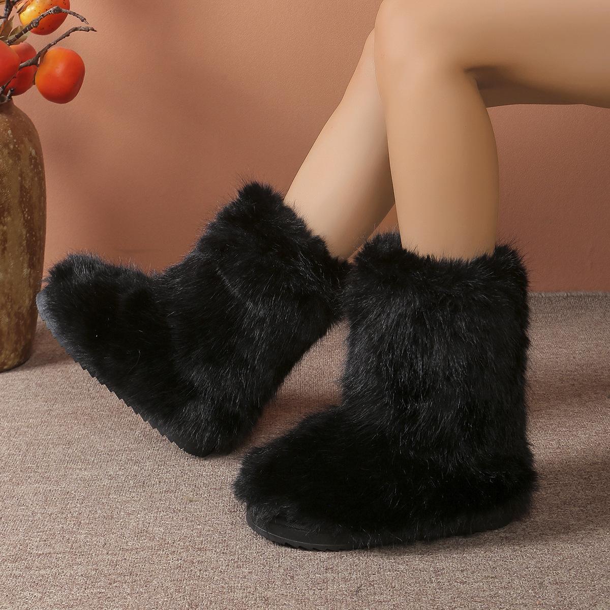 

Новые меховые сапоги зимние теплые с флисовой подкладкой женские сапоги больших размеров средней высоты 44 чёрный