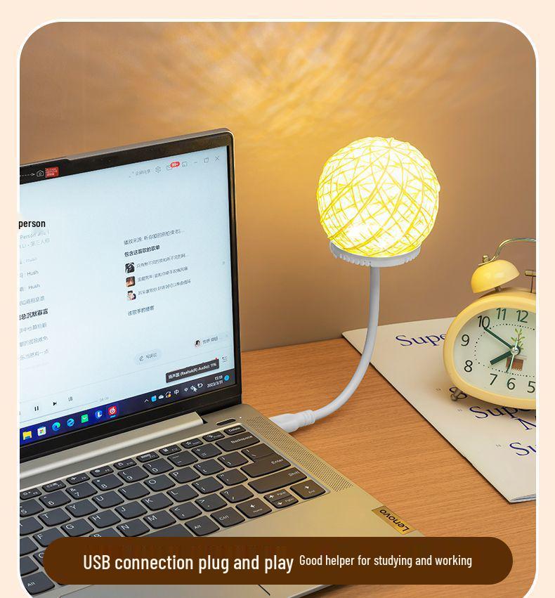 Remote Control Smart Voice-Activated Rattan Ball Night Light for Elderly, Children, Home, Dorms, and Students