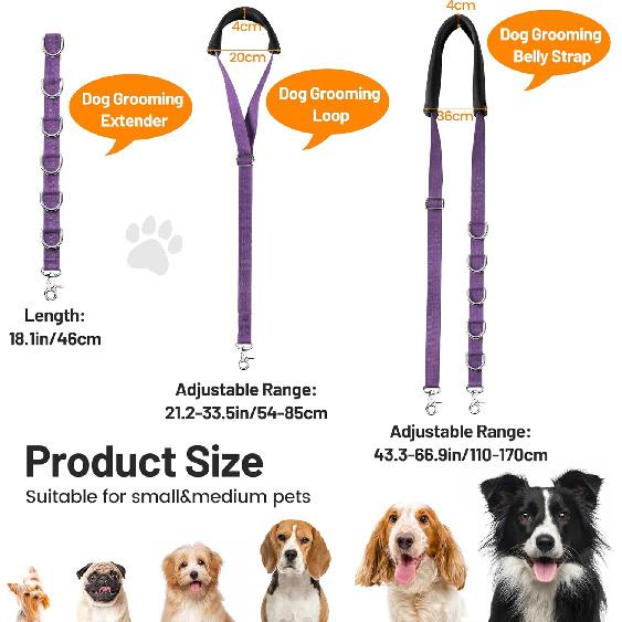 Dog Grooming Belly Strap - Dog Grooming Loops for Table Arm Extender with Clamp Extension Loop Bathing Restraint Leash No Sit Haunch Holder for Small