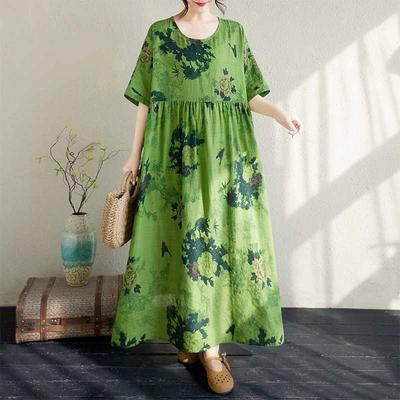 Summer Round Neck Short Sleeved Bohemian Long Skirt