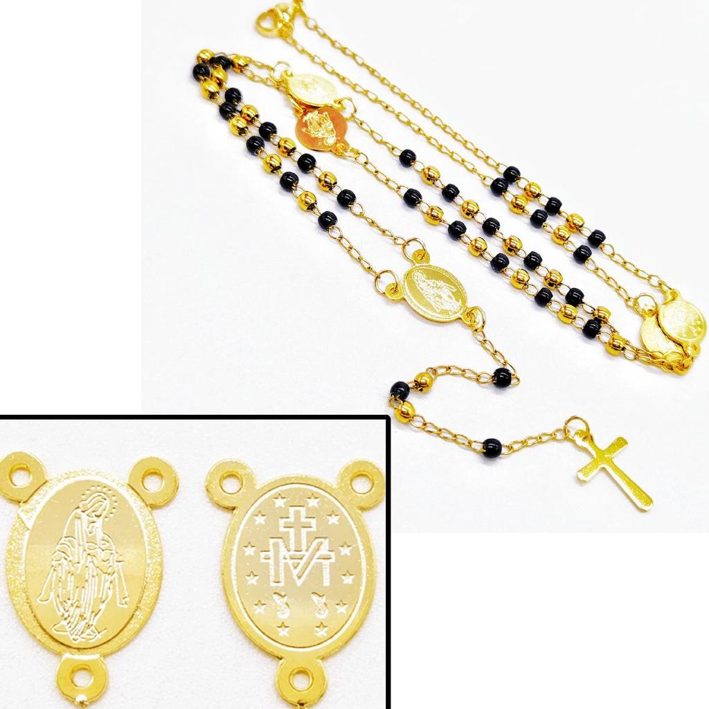 Schwarze Kreuzkette mit Goldakzenten, Multi-Accessoire - Edelstahl-Rundperlen-Schutzkette für Damen