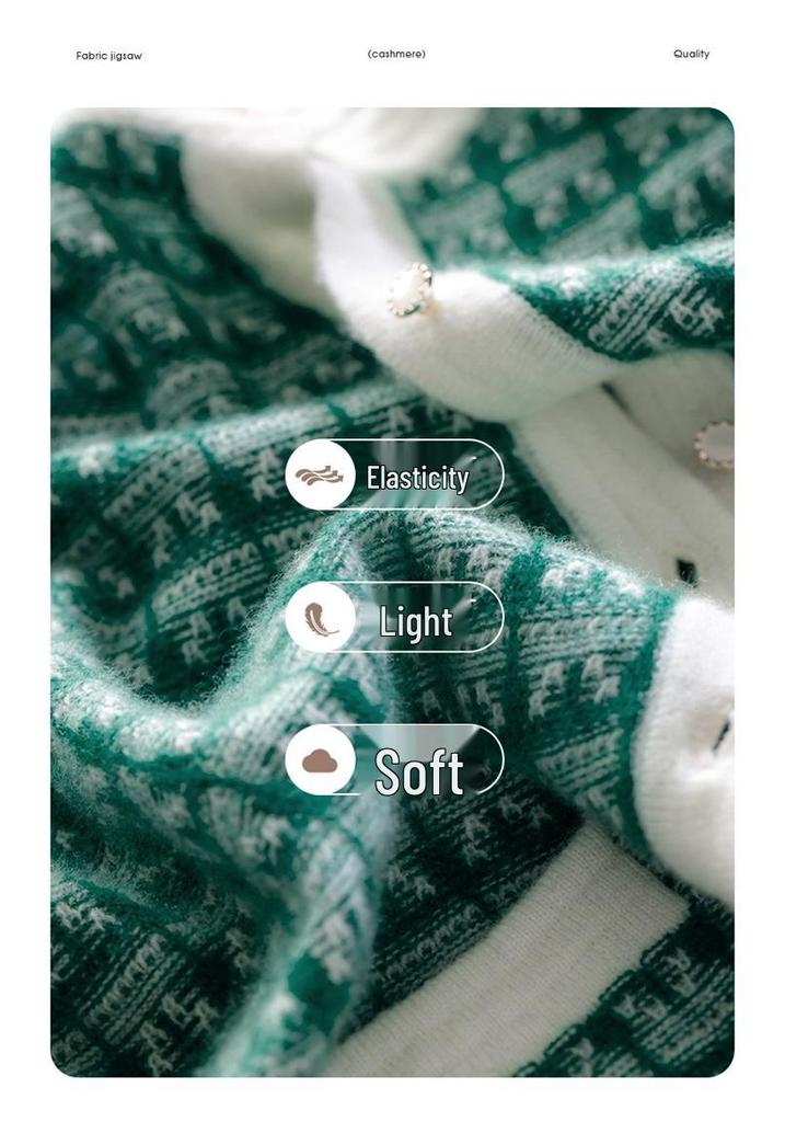Women's Color Block Cashmere Cardigan – Autumn/Winter, Round Neck, Long Sleeve, Loose Fit with Pockets.