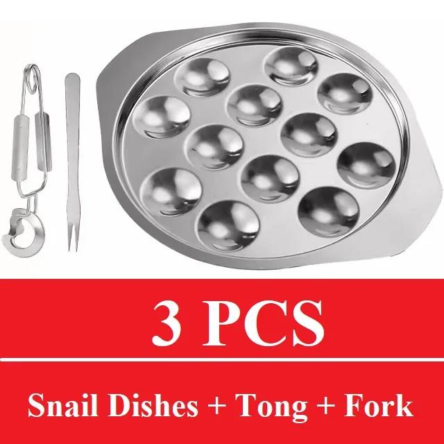 3 PCS Stainless Steel Snail Escargot Plate Set, Large Escargot Baking Dish Platter with Tong and Fork, 12 Holes - (8.7 )