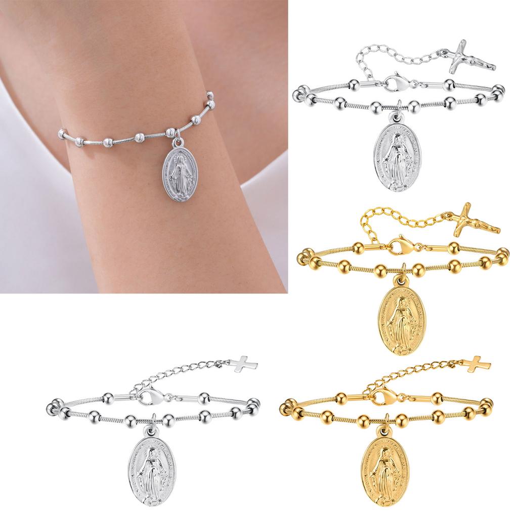 Rosary Cross Beaded Bracelet Snake Chain Bracelet Vintage Minimalist Charm Bracelet Suitable for Fashion Women Present