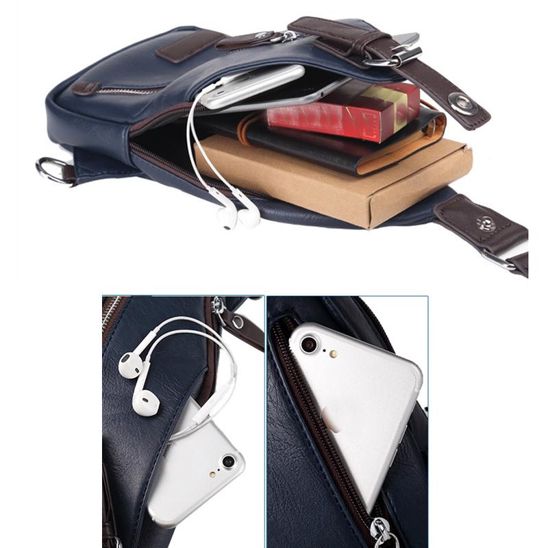 PU-Leder-Herren-Brusttasche, multifunktionale Einzelgurt-Anti-Diebstahl-Brusttasche mit verstellbarem Schultergurt, Messenger-Tasche
