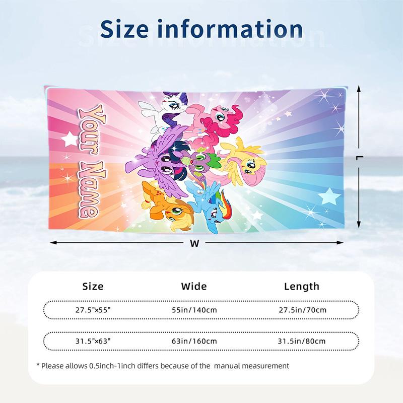 My Little Pony Beach Towel, Personalized Custom Text, Quick Dry Soft Large Towel For Swimming Pool Travel