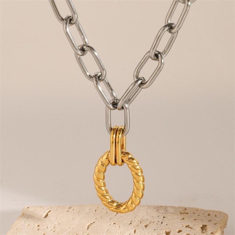 Elegant Stainless Steel Texture Jewelry Set with Round Stripes Designs Includes Necklace Earrings and Bracelet