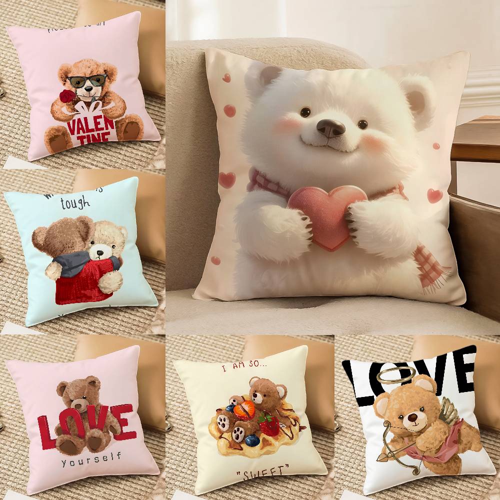 Love Family Companionship Teddy Bear Pillow Case Comfort Sofa Bed Silky Elegant Invisible Zipper Decorative Cushion Cover