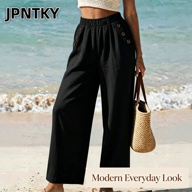 JPNTKY Women's Fashion Casual Solid Color Print Pants & Capris