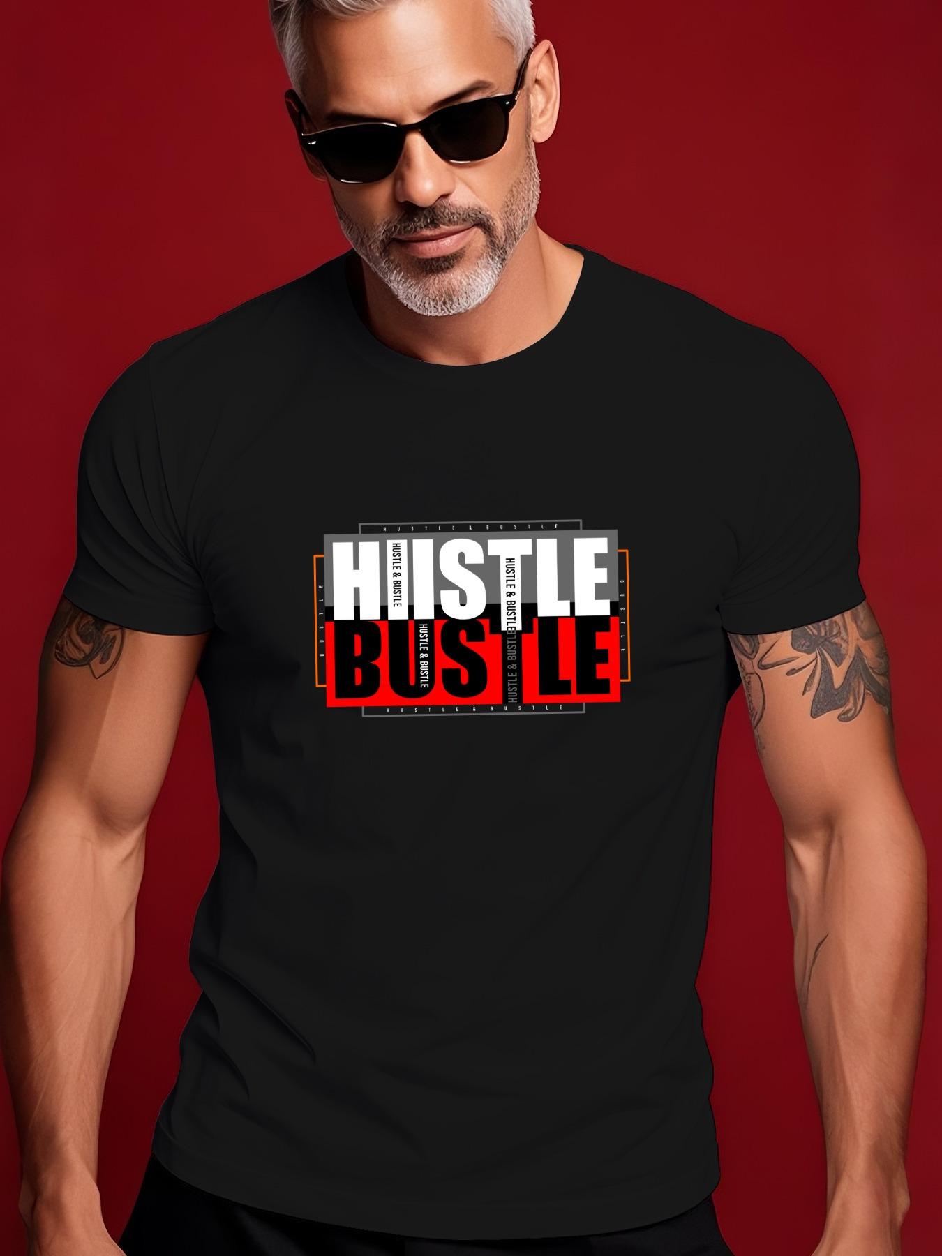Hustle Bustle Graphic Tshirt - Blue Casual Crew Neck Sh... S
