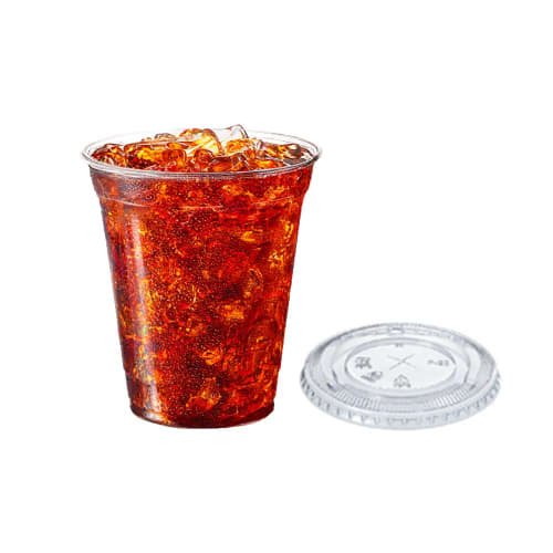 HONOR PET Cups, 300ml Clear with Flat Lids, Pack of 50