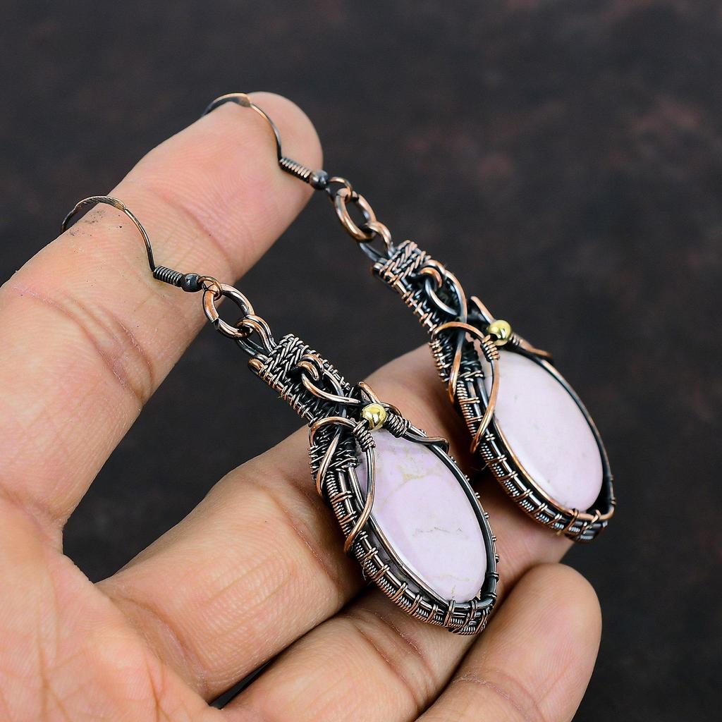 Phosphosiderite Earring Copper Wire Wrapped Gemstone Jewelry Handmade Earring Phosphosiderite Jewelry Copper Wire Earrings Engagement Gifts