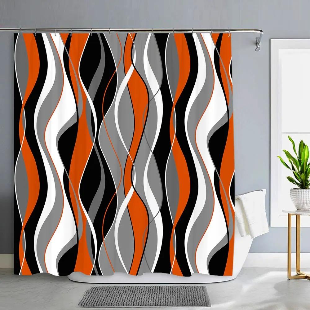 Black and Grey Shower Curtain, Gray White Abstract Modern Bathroom Decor Waffle Weave Textured Fabric Shower Curtains With Hooks