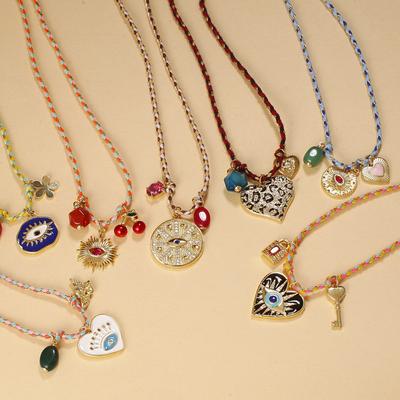 Y2K Cute 3pcs Set Gothic Evil Blue Eye Necklace For Women Cute Heart Collars Long Chain Natural Stone Bead Trendy Summer Jewelry