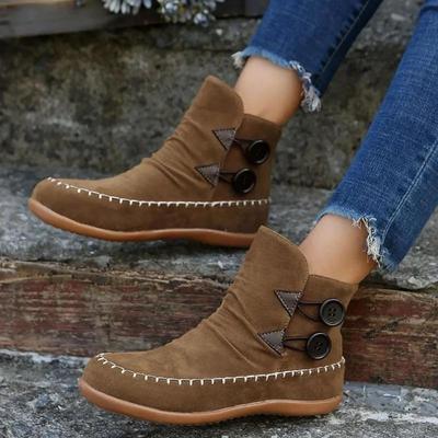 Moda inverno camurça mulheres botas chelsea senhoras botão design tornozelo sapatos casuais femininos flats botas mujer plus size 43