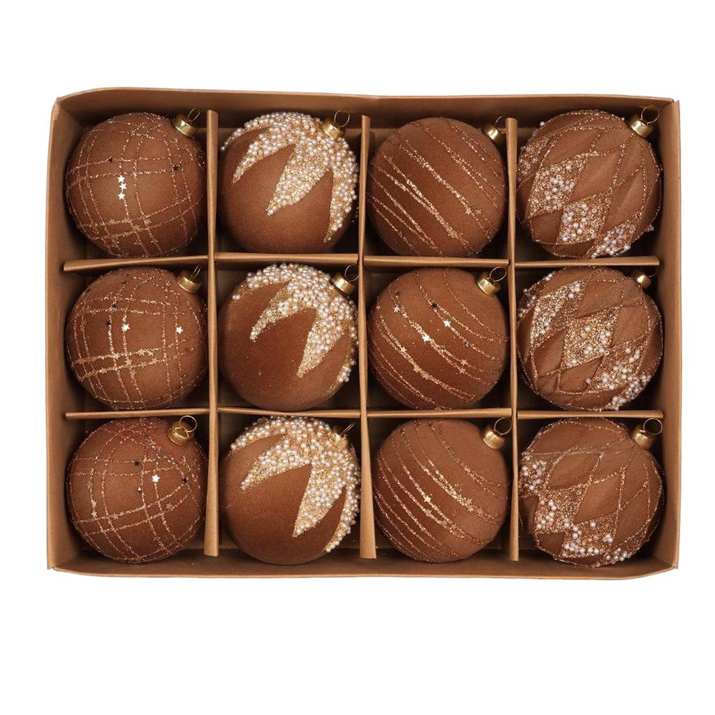 Flokowane Dekoracje Kul Świątecznych, Malowany Flokowany Zestaw Kul Świątecznych, Ozdoby na Choinkę