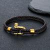 Gold Plated Stainless Steel Shackle Bracelet Men Women Simple Double Layer Braided Blue Leather Bracelets Handmade Gifts