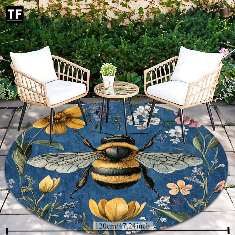 Crystal Velvet Carpet[1pc Bee&Flower Rug] Spring In The Air 1pc Crystal Velvet Round Carpet/Rug/Mat with Bee&Flower Pattern,